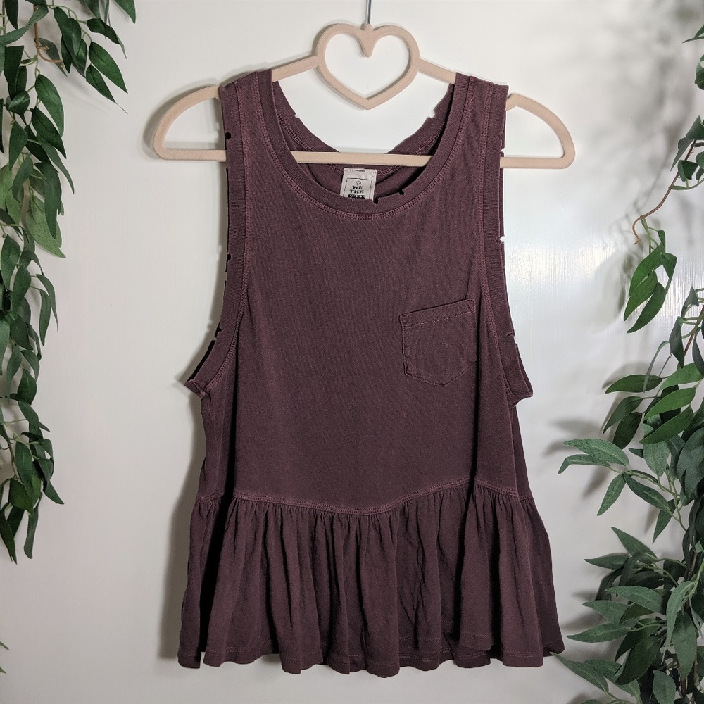 We The Free Distressed Peplum Muscle Tank EUC